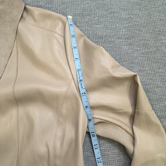 Bagatelle Womens Size L Beige Faux Leather Draped Jacket Open Front Long Sleeve - Picture 16 of 16